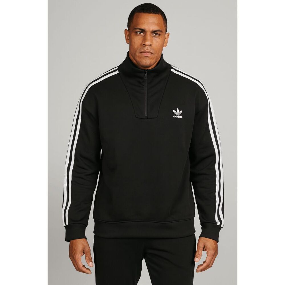 Adidas Men’s M Quarter Zip Track Top Black 3-Stripes Trefoil Funnel Neck Retro